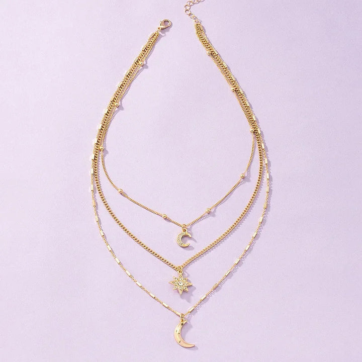 3 PCS Octagonal Star Moon Necklace