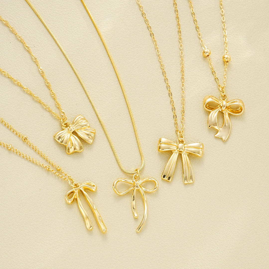 5 PCS Layered Bow Charm Necklace Set