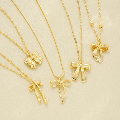 5 PCS Layered Bow Charm Necklace Set