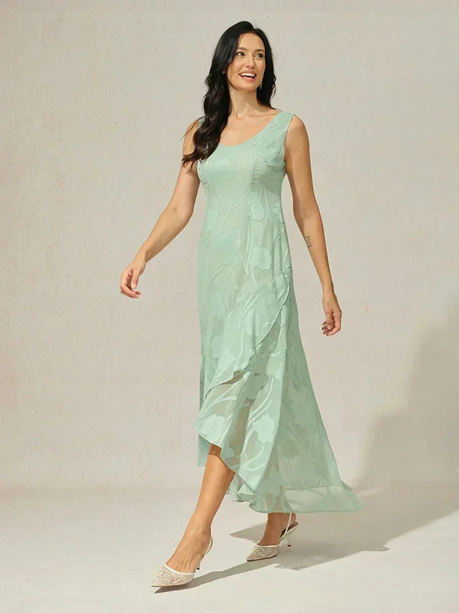 Floral Chiffon Evening Gown – Asymmetrical Hem