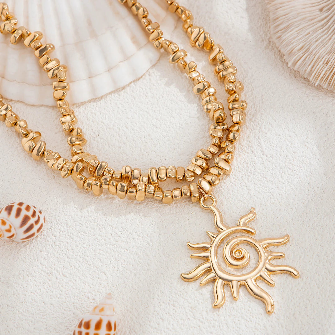 2 PCS Spiral Sun Choker Necklace Set
