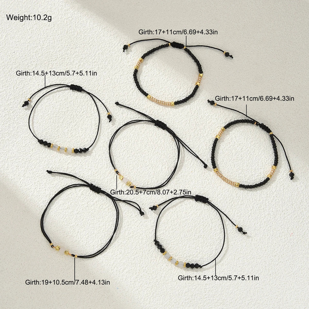 6 PCS Black Beaded Bracelet Set