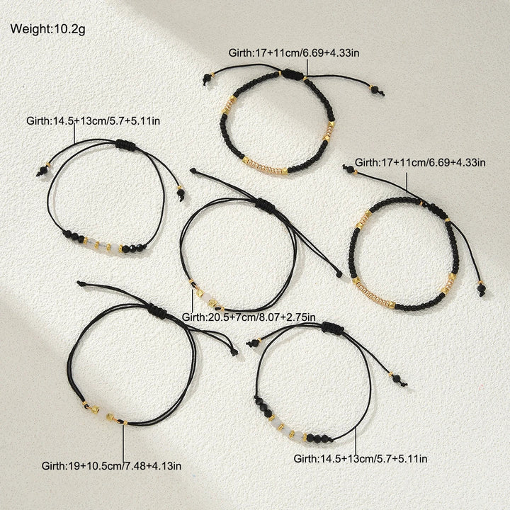 6 PCS Black Beaded Bracelet Set