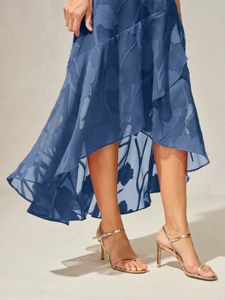 Floral Chiffon Evening Gown – Asymmetrical Hem