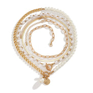 4 PCS Layered Pearl Choker Necklace Set