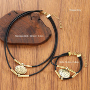 2 PCS Textured Gold Medallion Leather Set