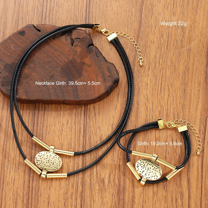 2 PCS Textured Gold Medallion Leather Set