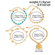 4 PCS Sequin & Sun Pendant Bracelet Set