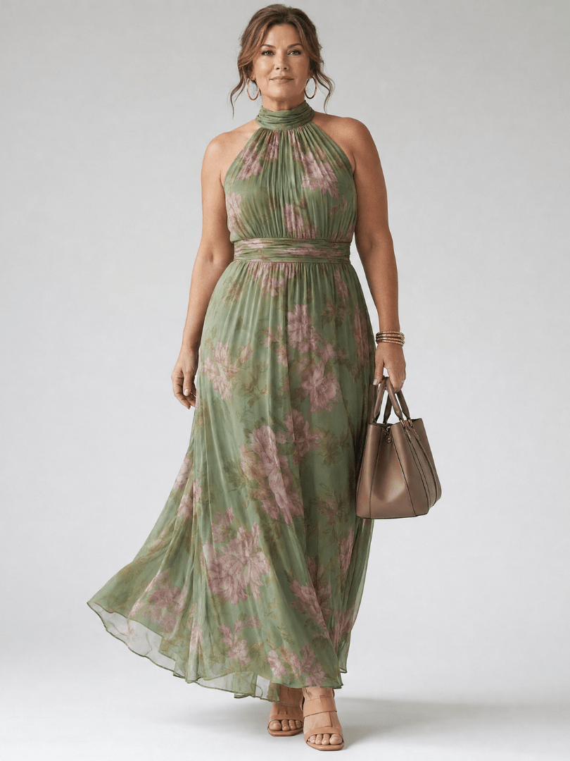 Mirelle Gathered Halter Midi Dress – Floral