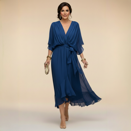 Nica Elegant V-Neck Chiffon Dress