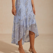 A-Line Maxi Dress – Mesh Sequin High-Low Hem