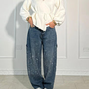 Balloon carpenter jeans with crystal shine embellishments