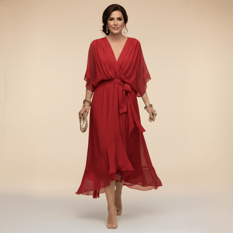 Nica Elegant V-Neck Chiffon Dress