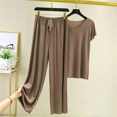 Ice Cotton Short Sleeve T-Shirt and Wide Leg Pants Set