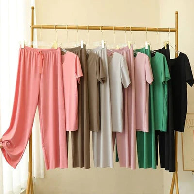 Ice Cotton Short Sleeve T-Shirt and Wide Leg Pants Set