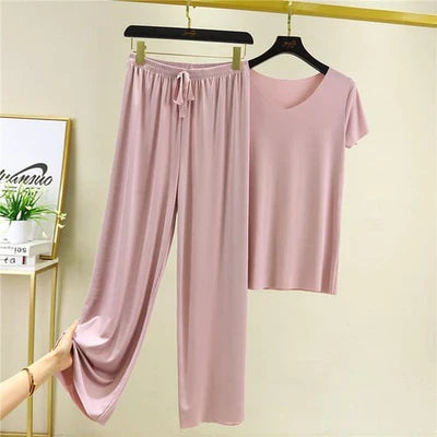 Ice Cotton Short Sleeve T-Shirt and Wide Leg Pants Set