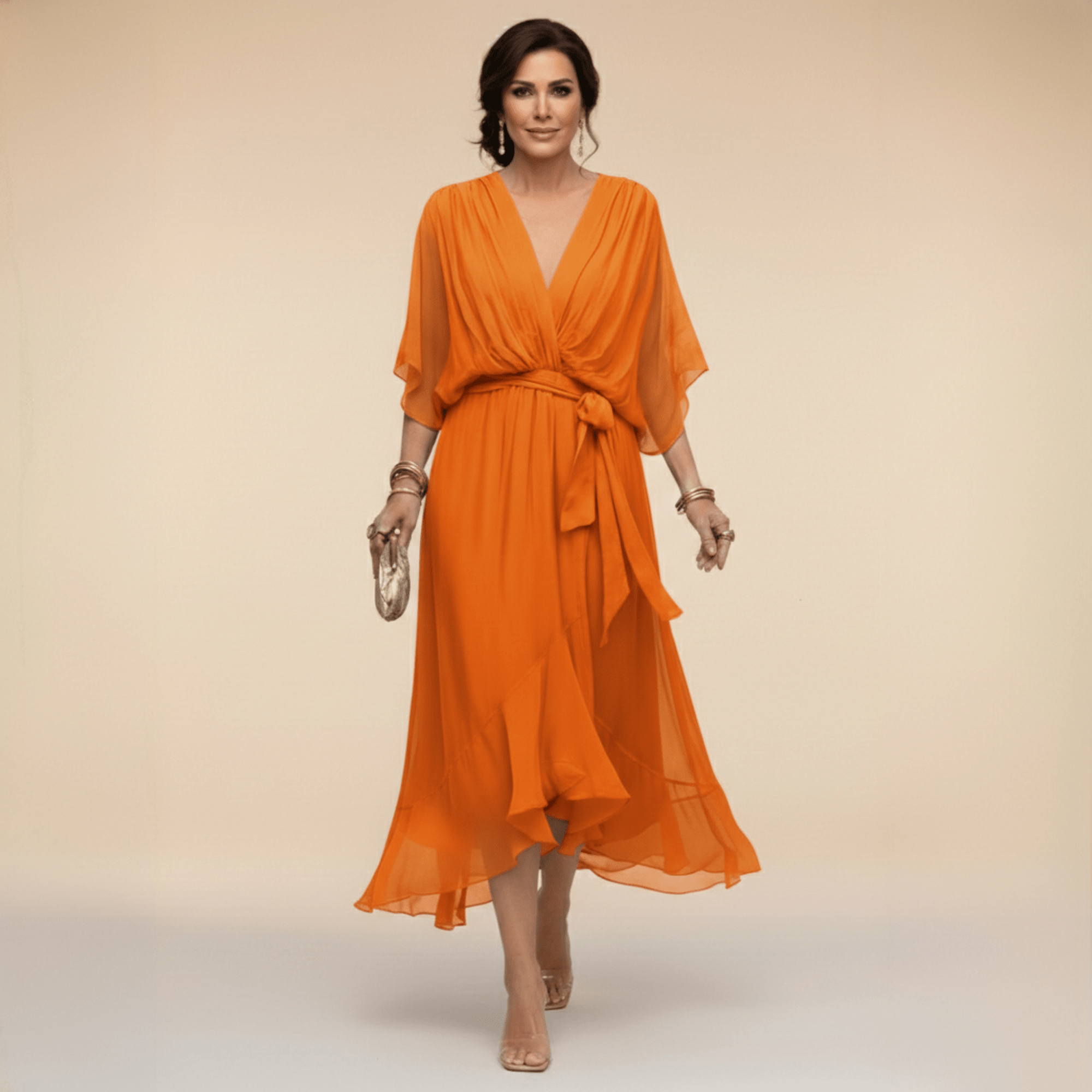 Nica Elegant V-Neck Chiffon Dress