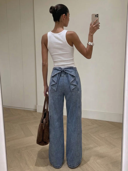 Bow Back High-Waist Wide-Leg Jeans