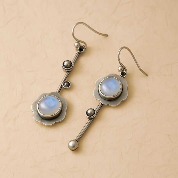 Asymmetric Moonstone Flower Earrings