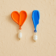 Asymmetrical Oil Painted Pearl Earrings