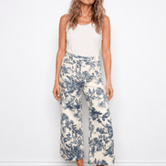 Printed Cropped Patch Pocket Flare Twill Pants - Versailles