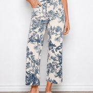 Printed Cropped Patch Pocket Flare Twill Pants - Versailles
