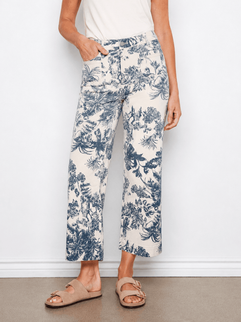 Printed Cropped Patch Pocket Flare Twill Pants - Versailles
