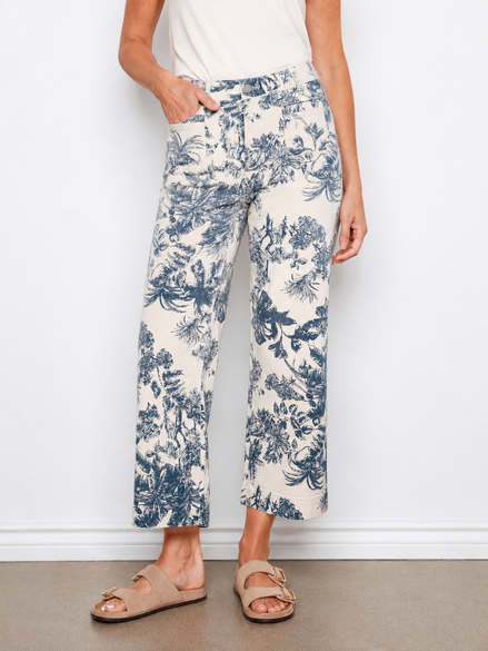 Printed Cropped Patch Pocket Flare Twill Pants - Versailles