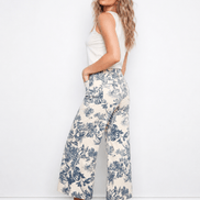 Printed Cropped Patch Pocket Flare Twill Pants - Versailles