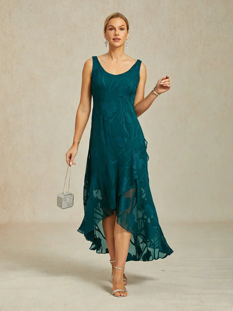 Floral Chiffon Evening Gown – Asymmetrical Hem