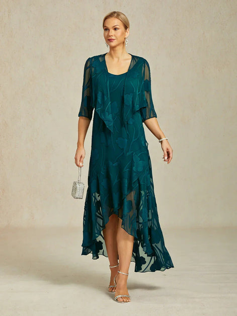 Floral Chiffon Evening Gown – Asymmetrical Hem