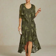 Floral Chiffon Evening Gown – Asymmetrical Hem