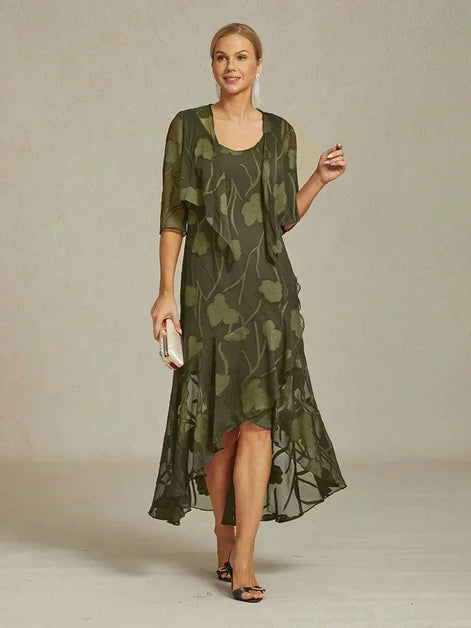 Floral Chiffon Evening Gown – Asymmetrical Hem