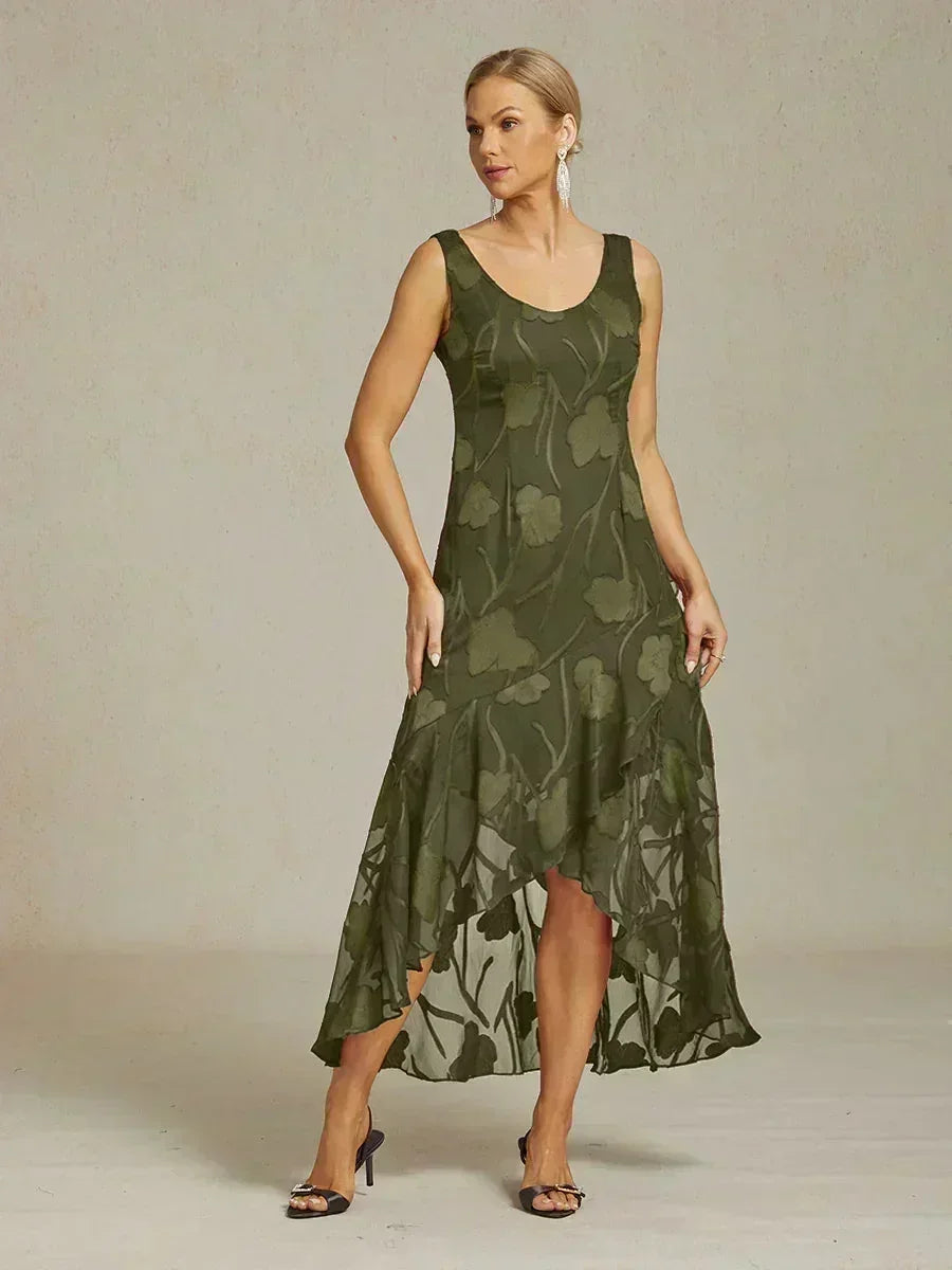 Floral Chiffon Evening Gown – Asymmetrical Hem