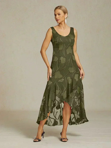 Floral Chiffon Evening Gown – Asymmetrical Hem