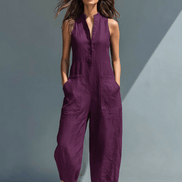 Minimalist Linen Sleeveless Button-Up Jumpsuit