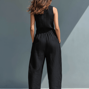 Minimalist Linen Sleeveless Button-Up Jumpsuit