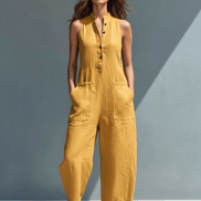 Minimalist Linen Sleeveless Button-Up Jumpsuit