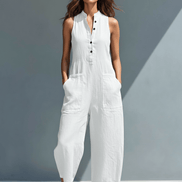 Minimalist Linen Sleeveless Button-Up Jumpsuit