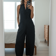 Minimalist Linen Sleeveless Button-Up Jumpsuit