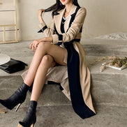 Two-Tone Belted Wrap Trench Coat