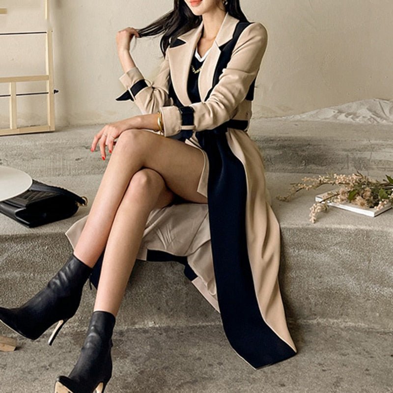 Two-Tone Belted Wrap Trench Coat