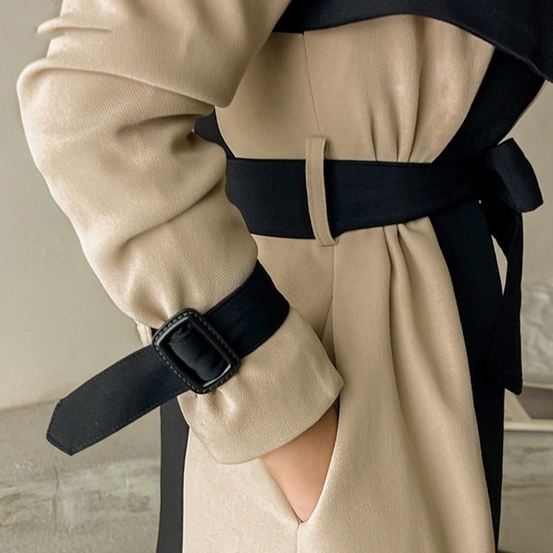 Two-Tone Belted Wrap Trench Coat