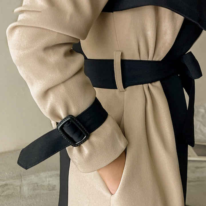 Two-Tone Belted Wrap Trench Coat