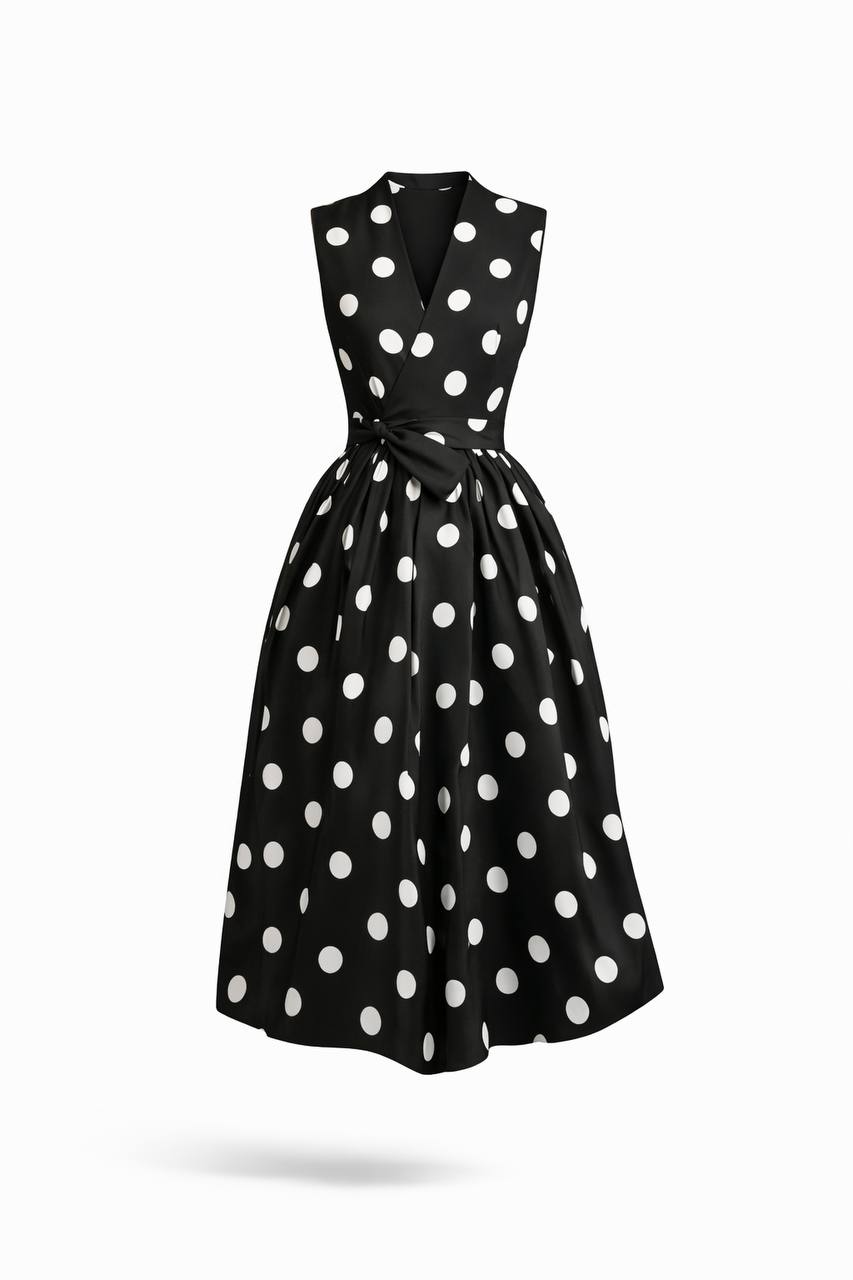 Polka Chic Wrap Midi Dress