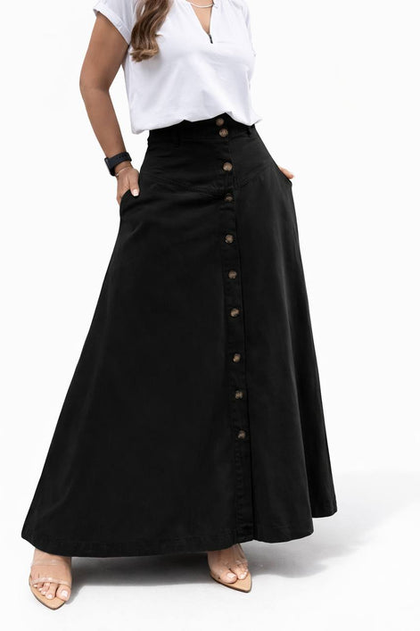 Buttoned A-Line Maxi Skirt