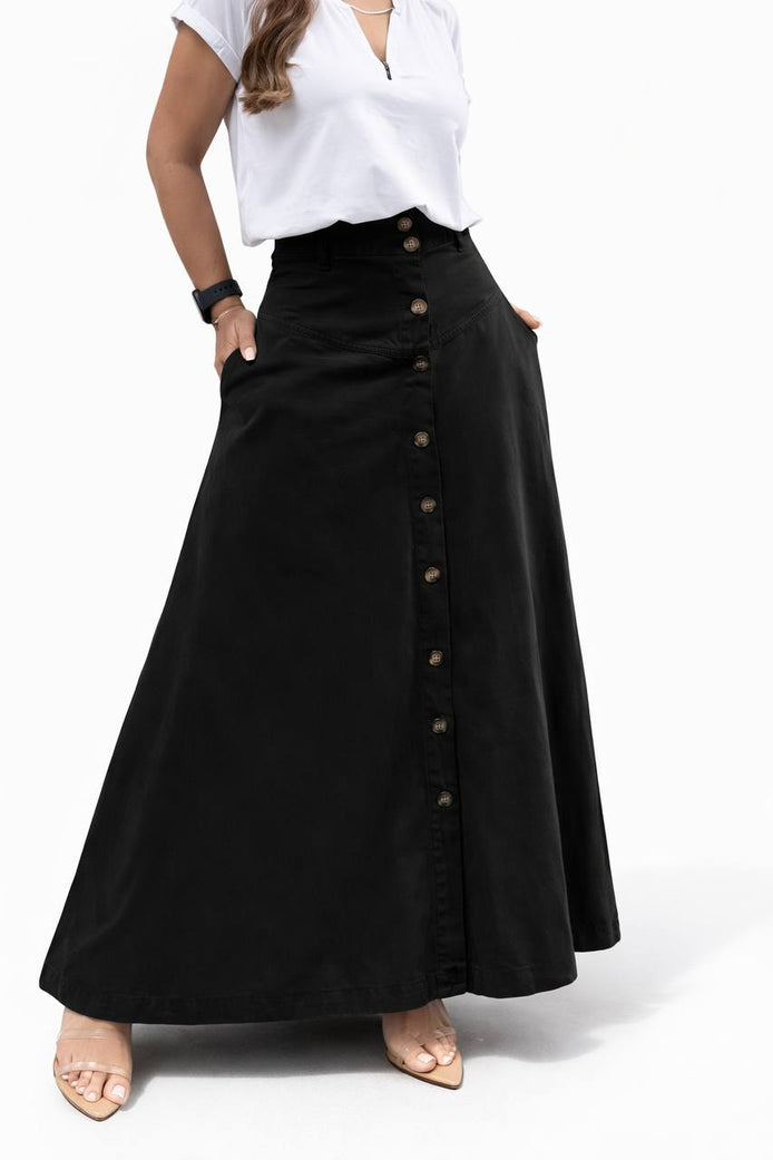 Buttoned A-Line Maxi Skirt