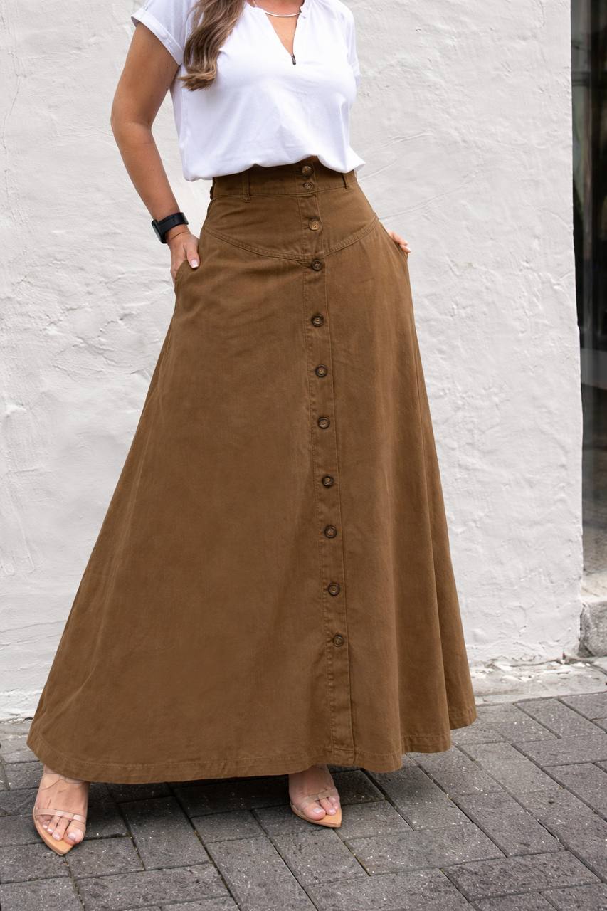 Buttoned A-Line Maxi Skirt