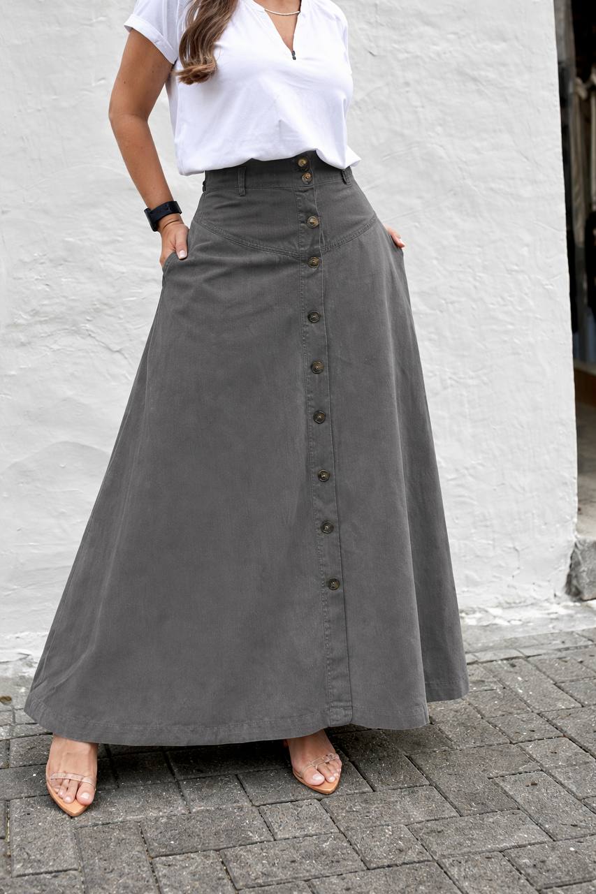 Buttoned A-Line Maxi Skirt