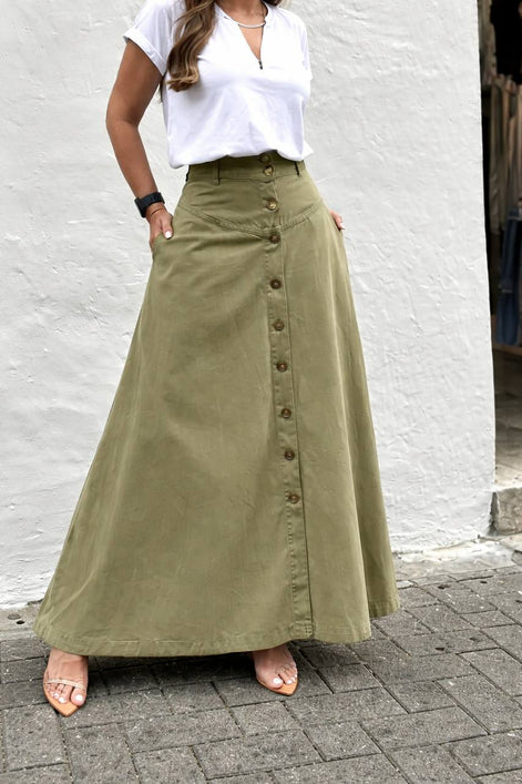 Buttoned A-Line Maxi Skirt
